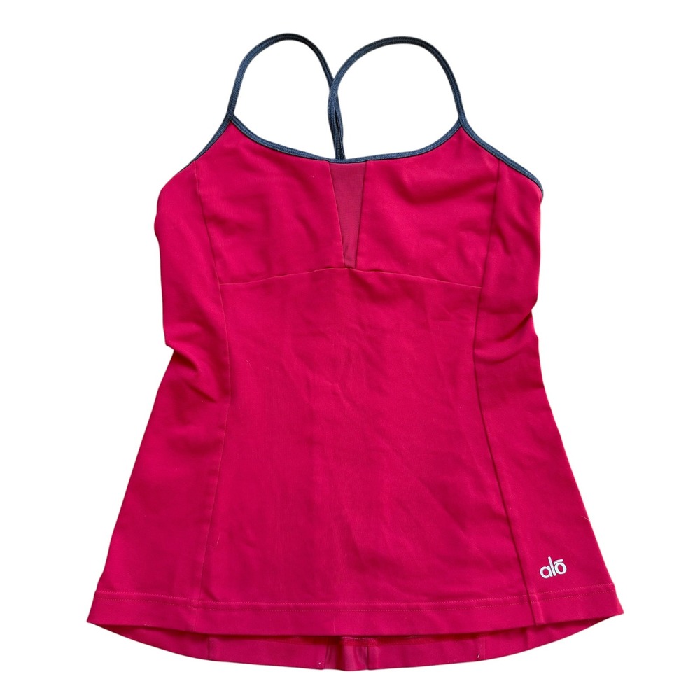 Alo Yoga Womens Pink Mesh Back Strappy Shelf Bra Cami Tank Top Small